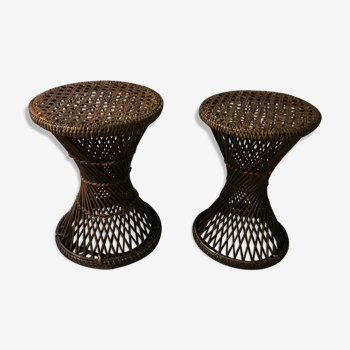 Pair of diabolo rattan stools