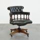 Green leather height-adjustable, swivel and tilt chesterfield office chair