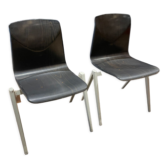 Pair of chairs Galvanitas S22 ebony foot gray 60s, Holland