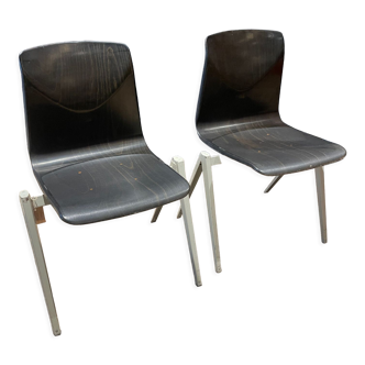 Paire de chaises Galvanitas S22 ébène pied gris années 60, Hollande