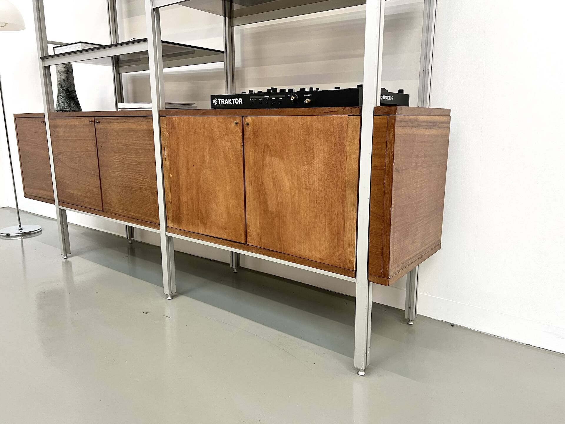 A row of 1980s bookshelves