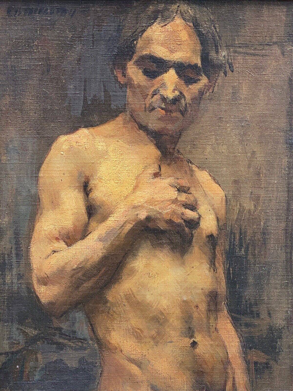 Oil on panel by Alain Beaufreton academic nude male