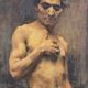 Oil on panel by Alain Beaufreton academic nude male