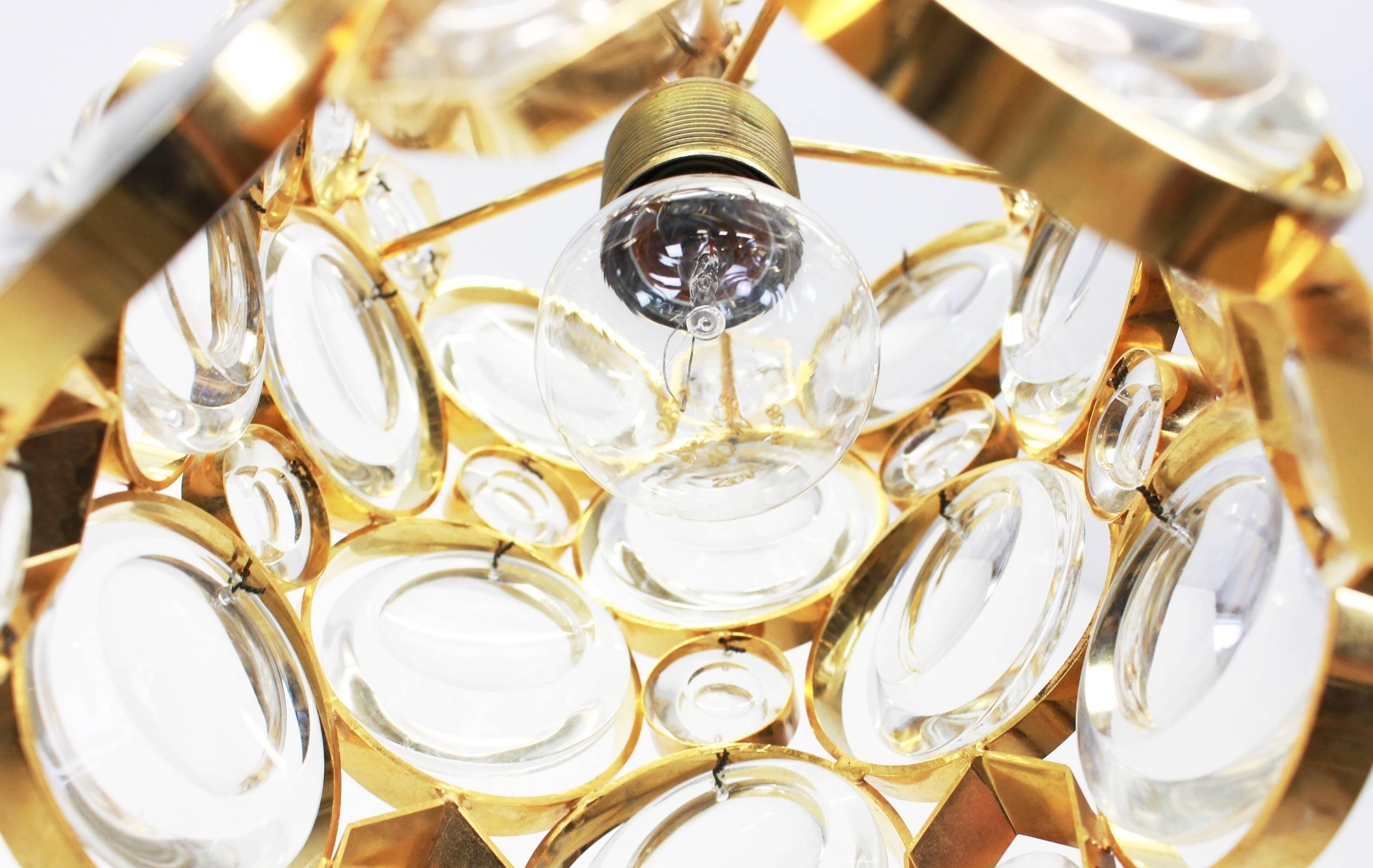 Suspension Palwa, laiton doré et verre cristal, Allemagne, années 1970