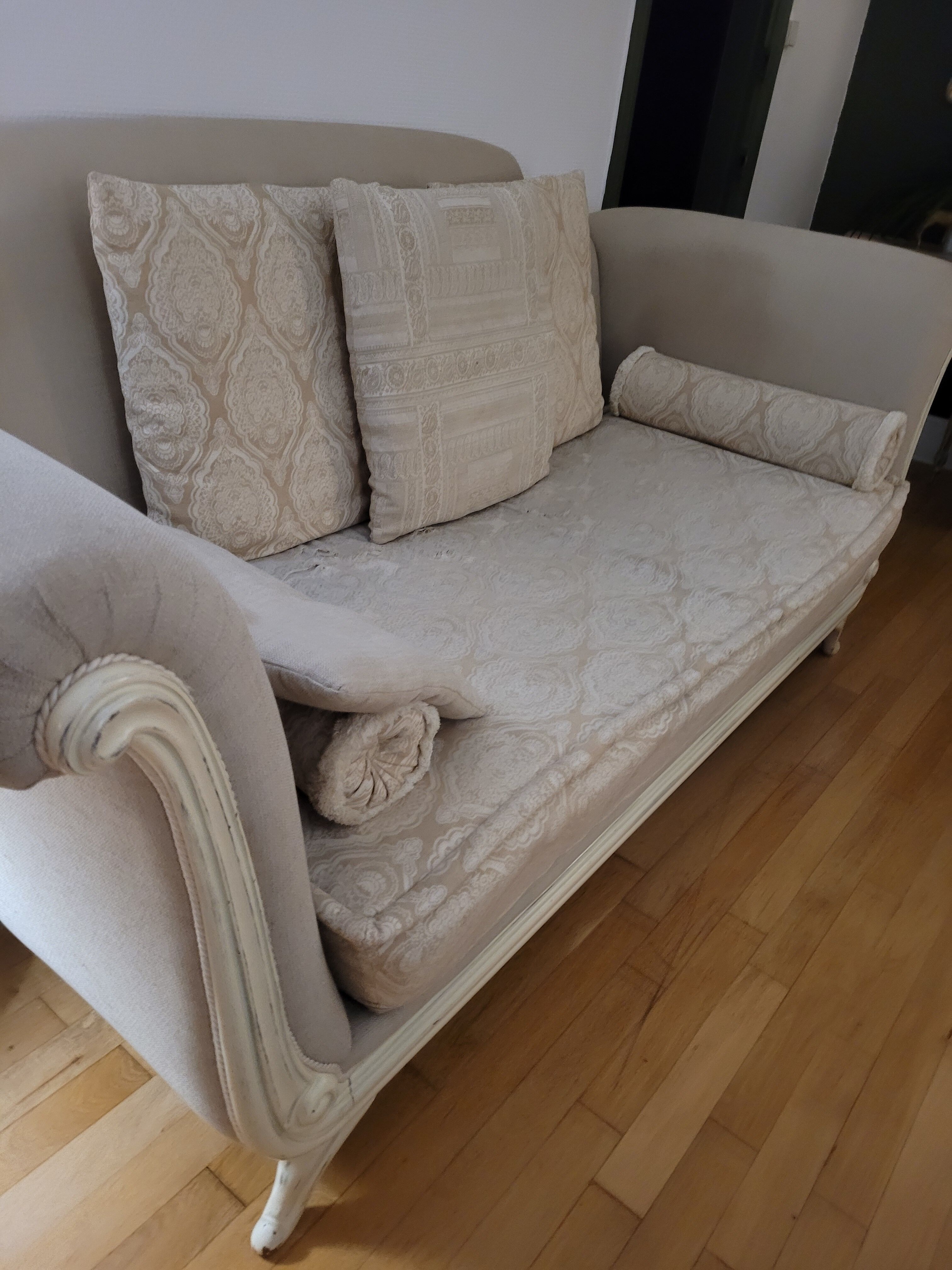 Wooden sofa and rags