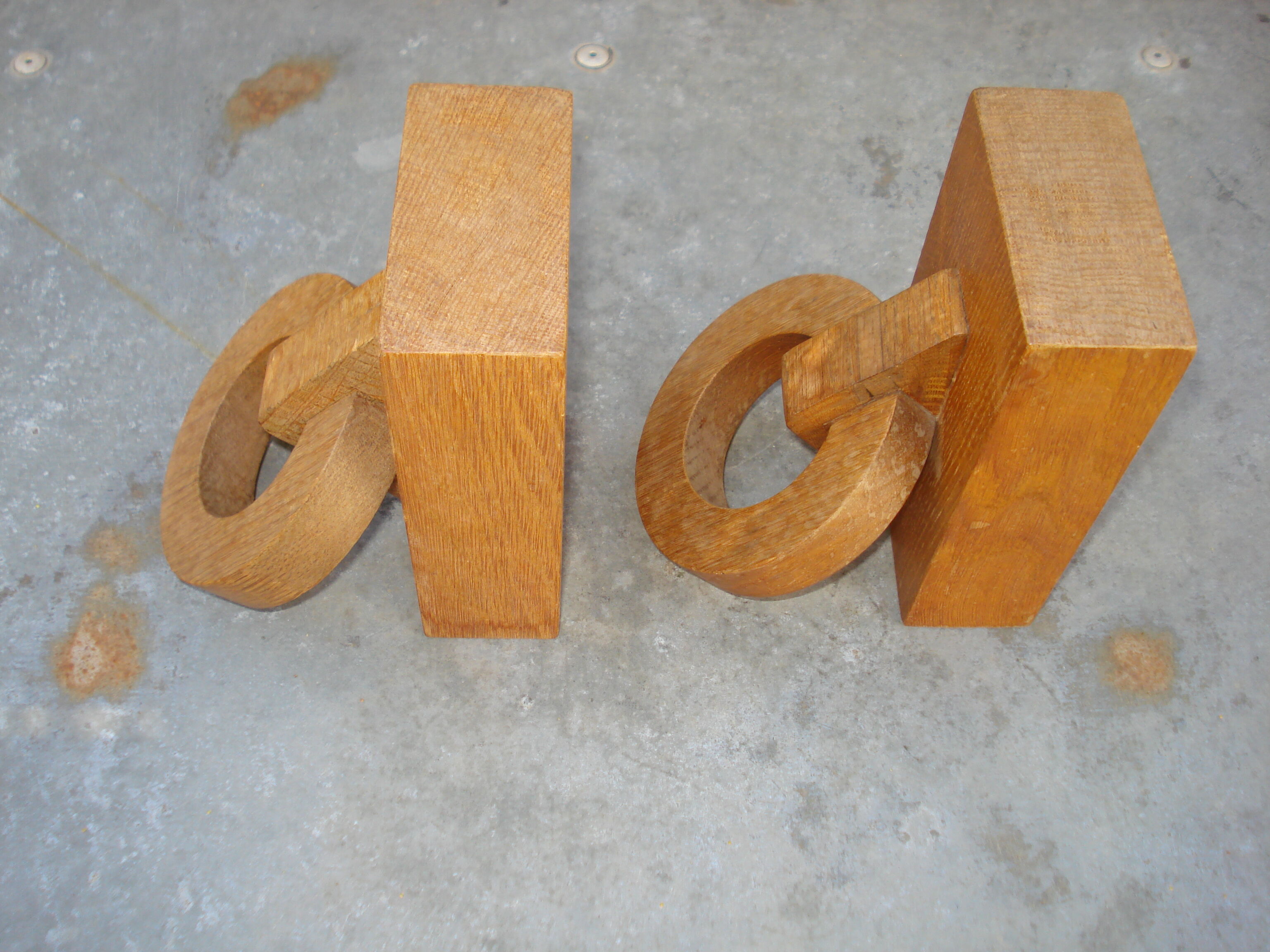 Pair of wooden books with oak rings Jacques ADNET 40s