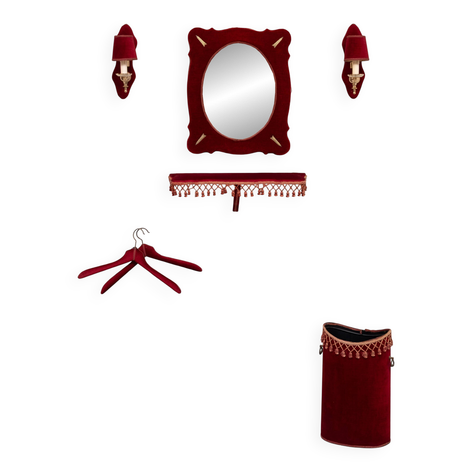 Red Velvet 7 piece Hall set 1960s