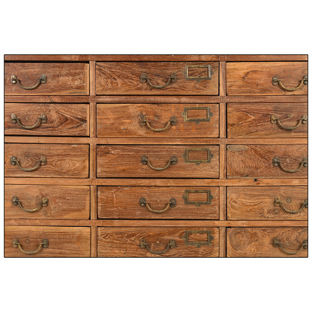 Old teak storage cabinet with 21 drawers
