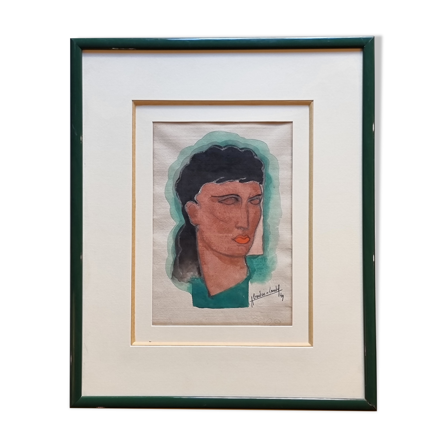 Portrait of a woman in lipstick, signed watercolor