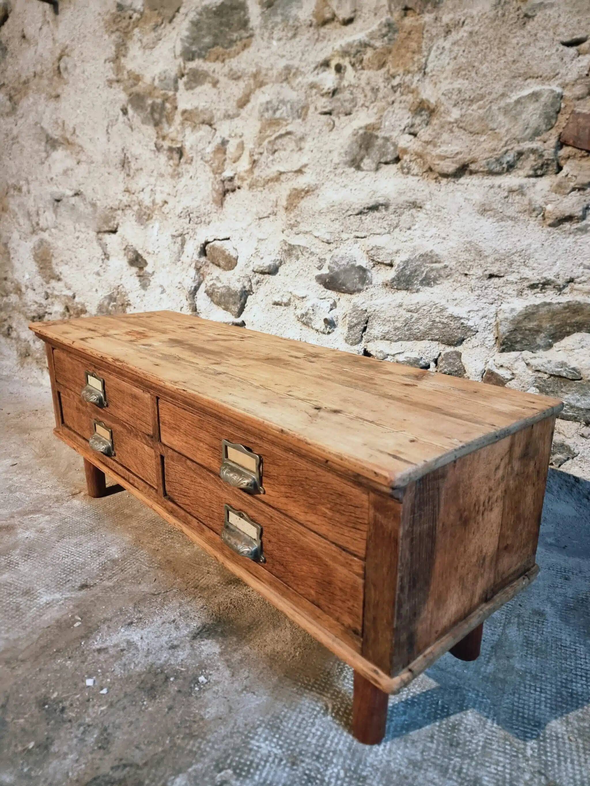 Antique French chest of drawers, circa 1900 – oak and pine with 4 drawers