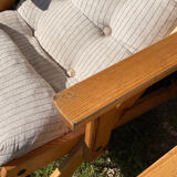 4 garden armchairs 1970 in pine and beige fabric