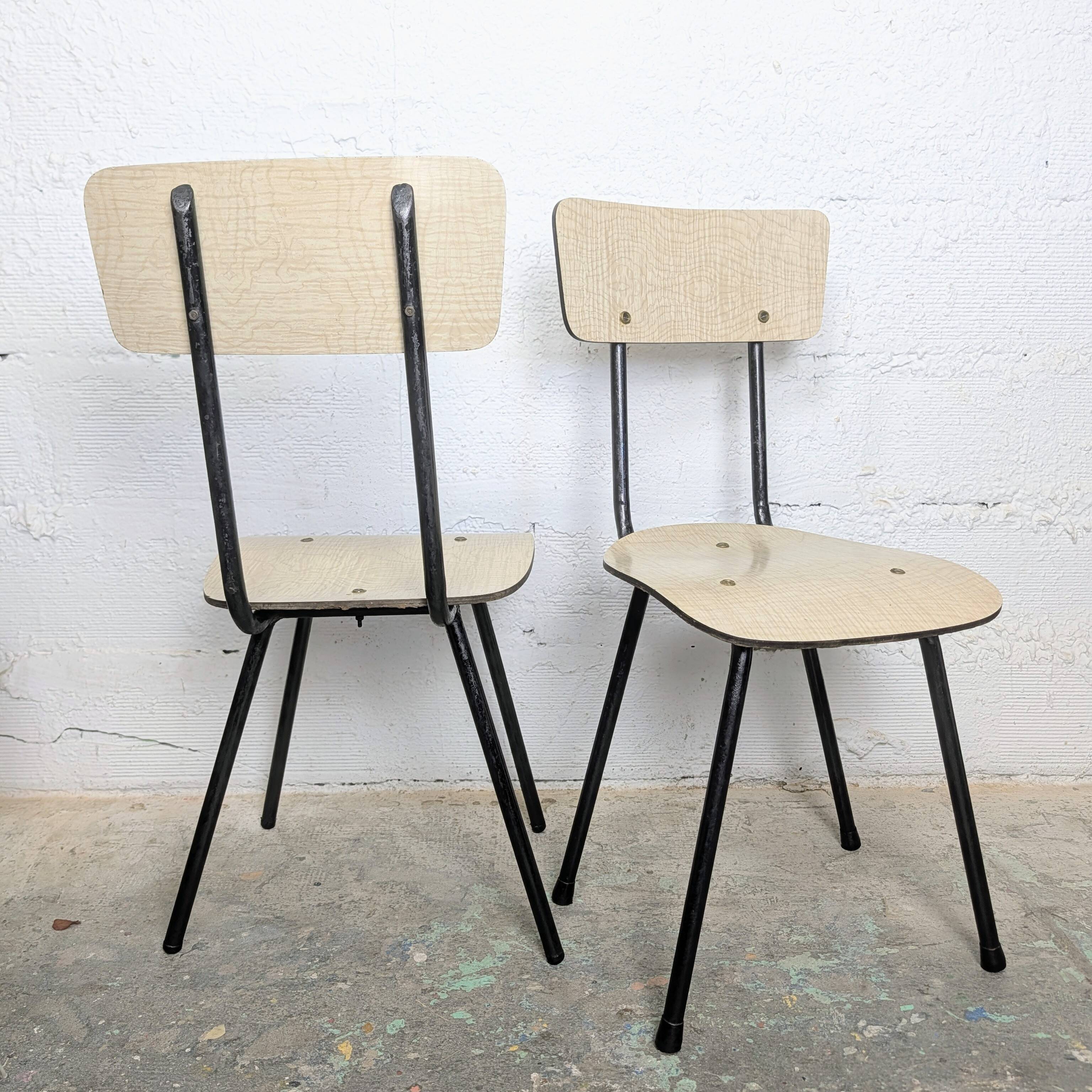 Duo de chaises formica vintage pieds compas années 60