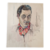 André Duculty (1912-1990) Watercolor on paper "Portrait of Man" Signed lower right and dated