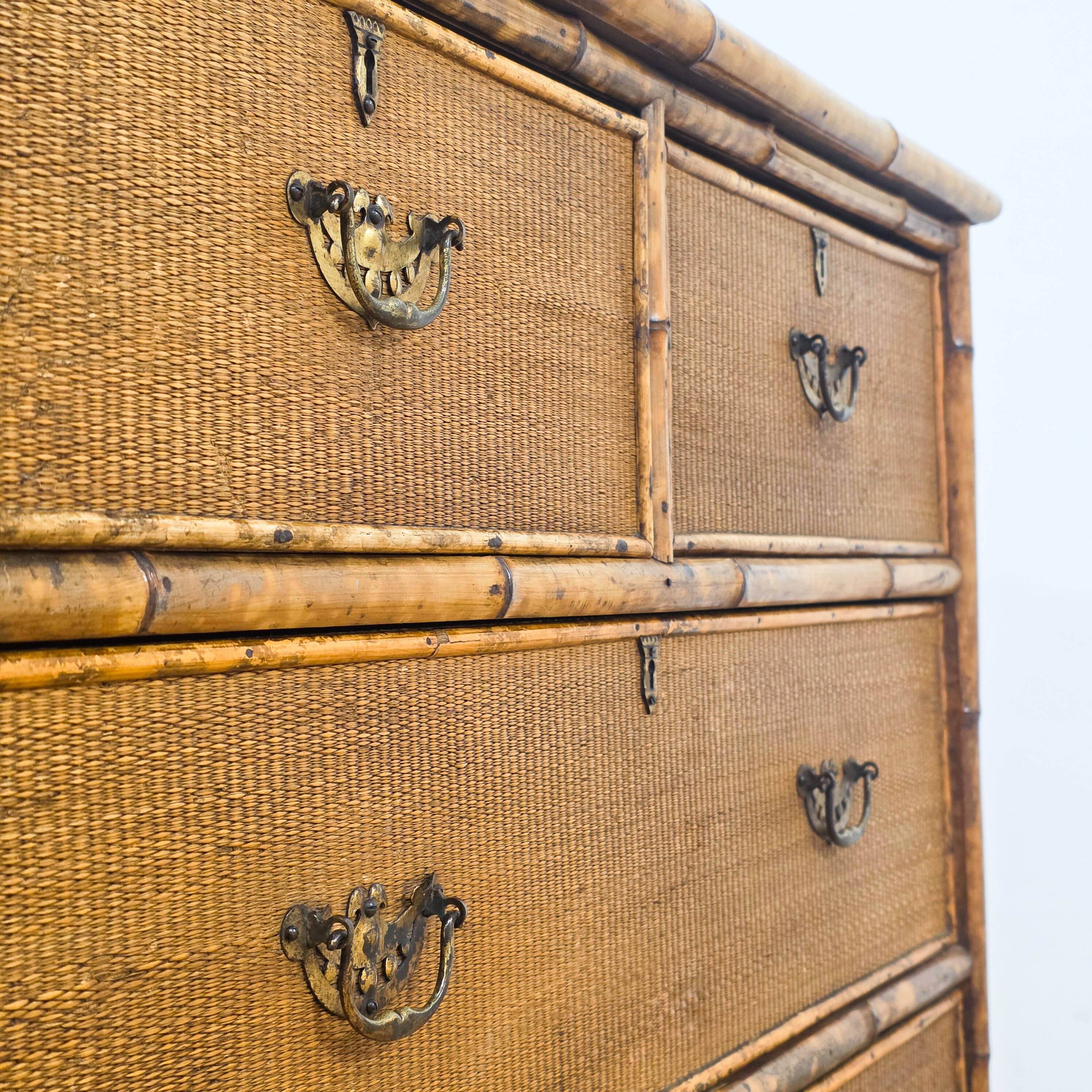 Antique bamboo and woven rattan commode – late 19th century