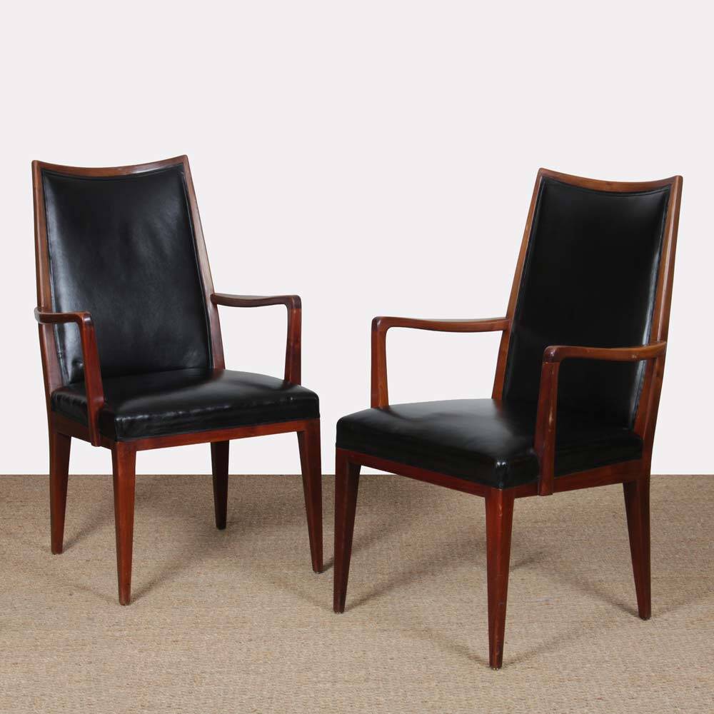 Pair of vintage wooden and leather armchairs from the 1950s.