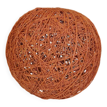 Abat-jour orange en corde et rotin 1970