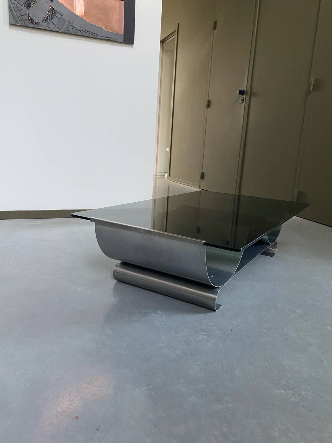 Brushed stainless steel coffee table, 1970