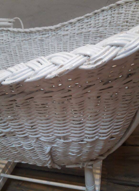 Wicker and painted wood baby cradle
