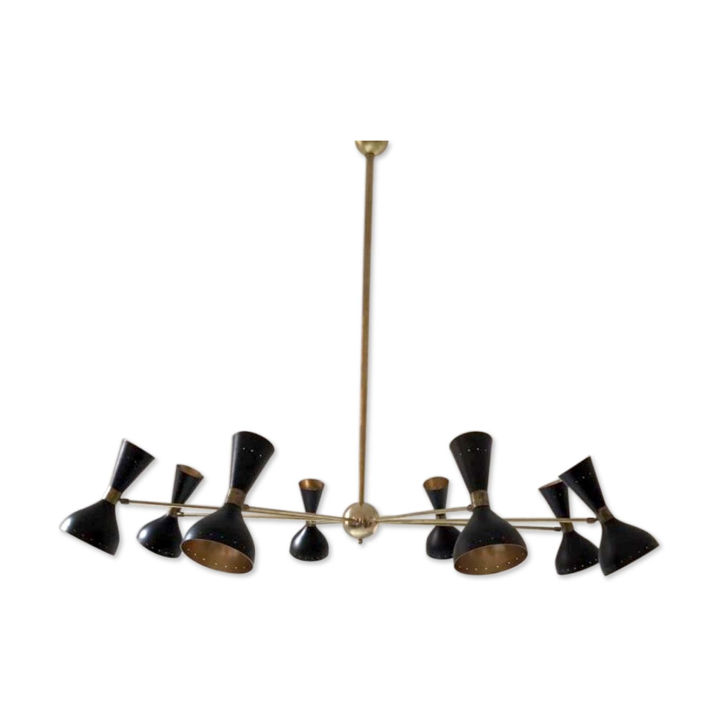Brass and black painted metal chandelier