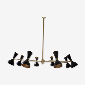 Brass and black painted metal chandelier