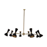 Brass and black painted metal chandelier