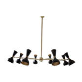 Brass and black painted metal chandelier
