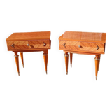 Pair of cherry wood marquetry bedside tables
