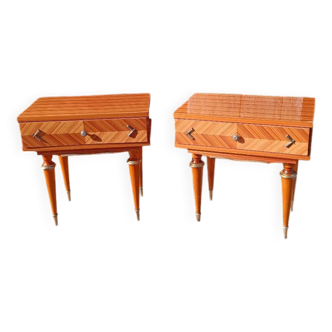 Paire de chevets merisier marqueterie