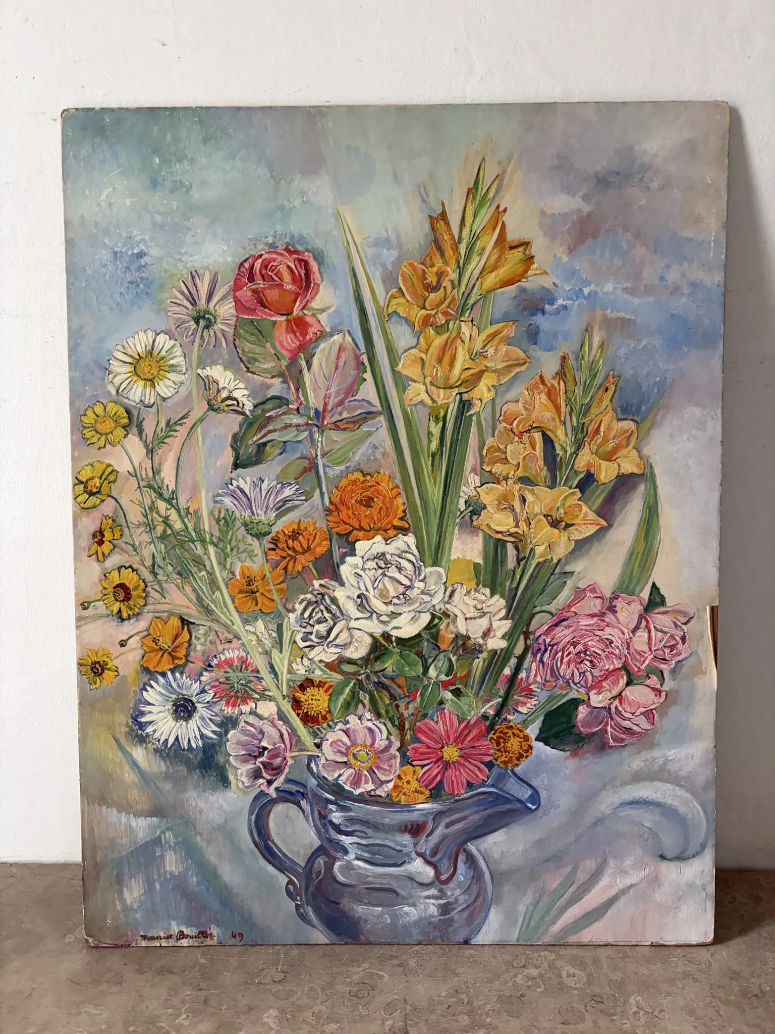 Bouquet in the light, oil on paper by Maurice Bouillot 1949