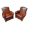 Pair of french leather club chairs, 'chapeau du gendarme' models 1930