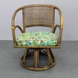 1980s Set of Four Rattan Armchairs with Fabric Pillows