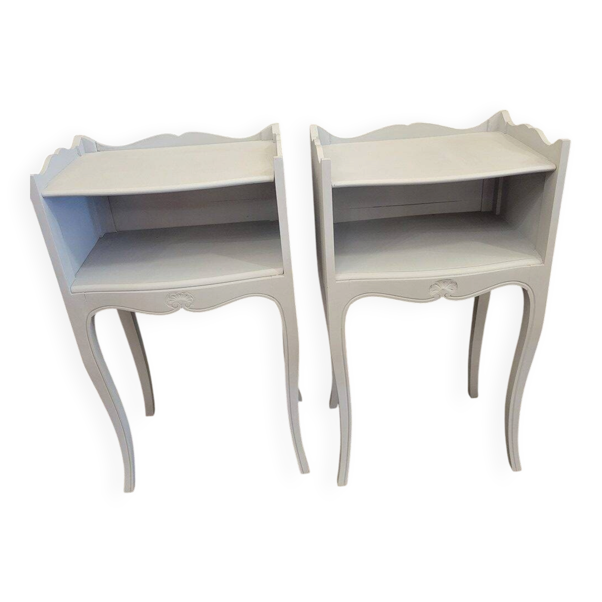 Light grey patinated bedside tables