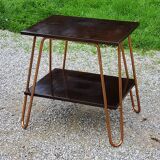 Vintage double wooden side table with copper base from the 50s