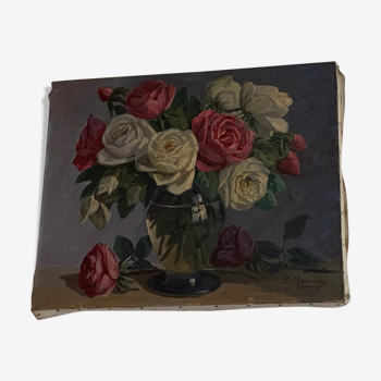 Le bouquet de rose, Huile sur toile signée paul marengo, XXeme