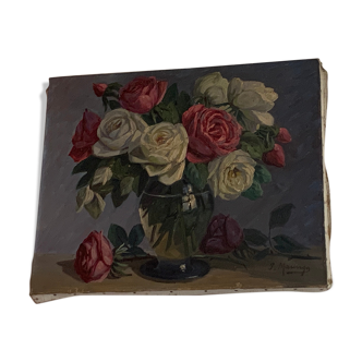 Le bouquet de rose, Huile sur toile signée paul marengo, XXeme