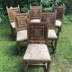 Series of 6 Chairs Neo Basque Wood Carved Cross Basque + Assise Fabric Vintage