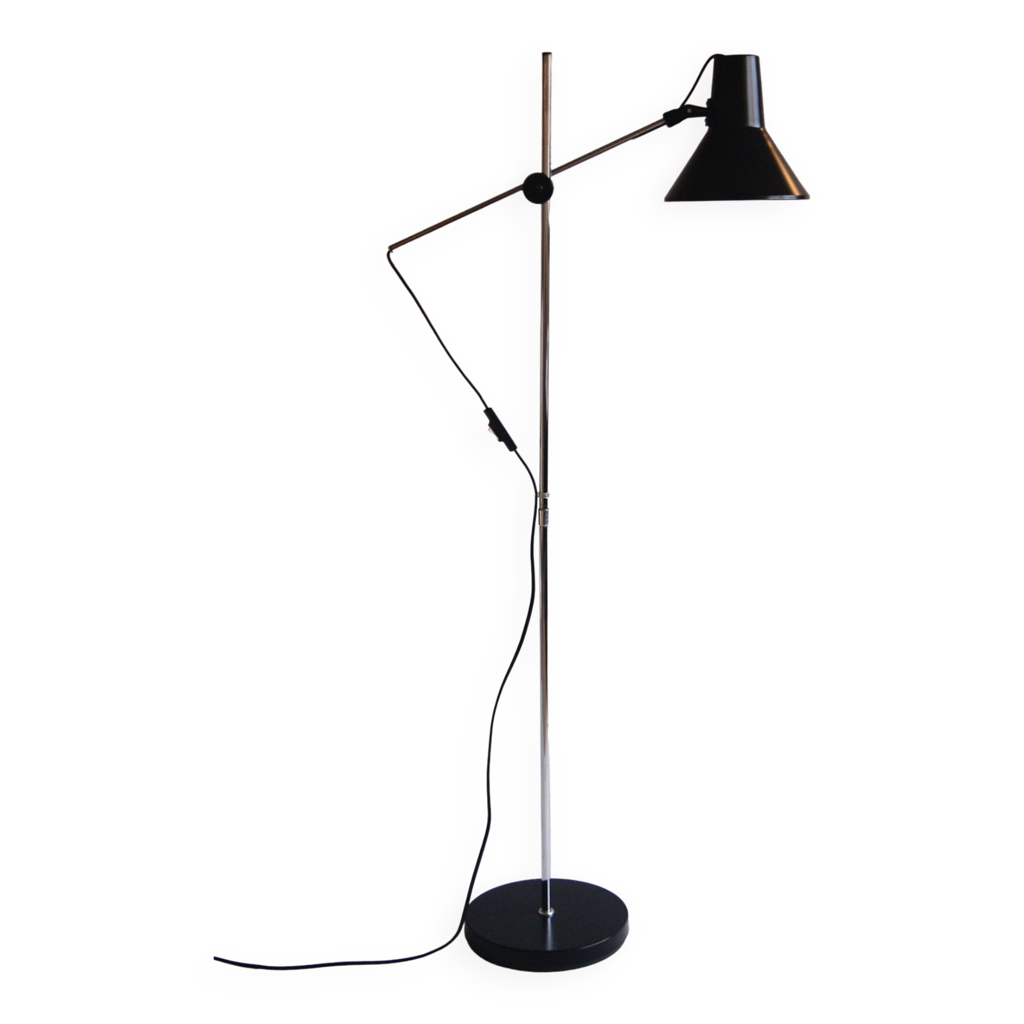 Black vintage IKEA adjustable floor reading lamp - Stilnovo inspired design from the 1980s.