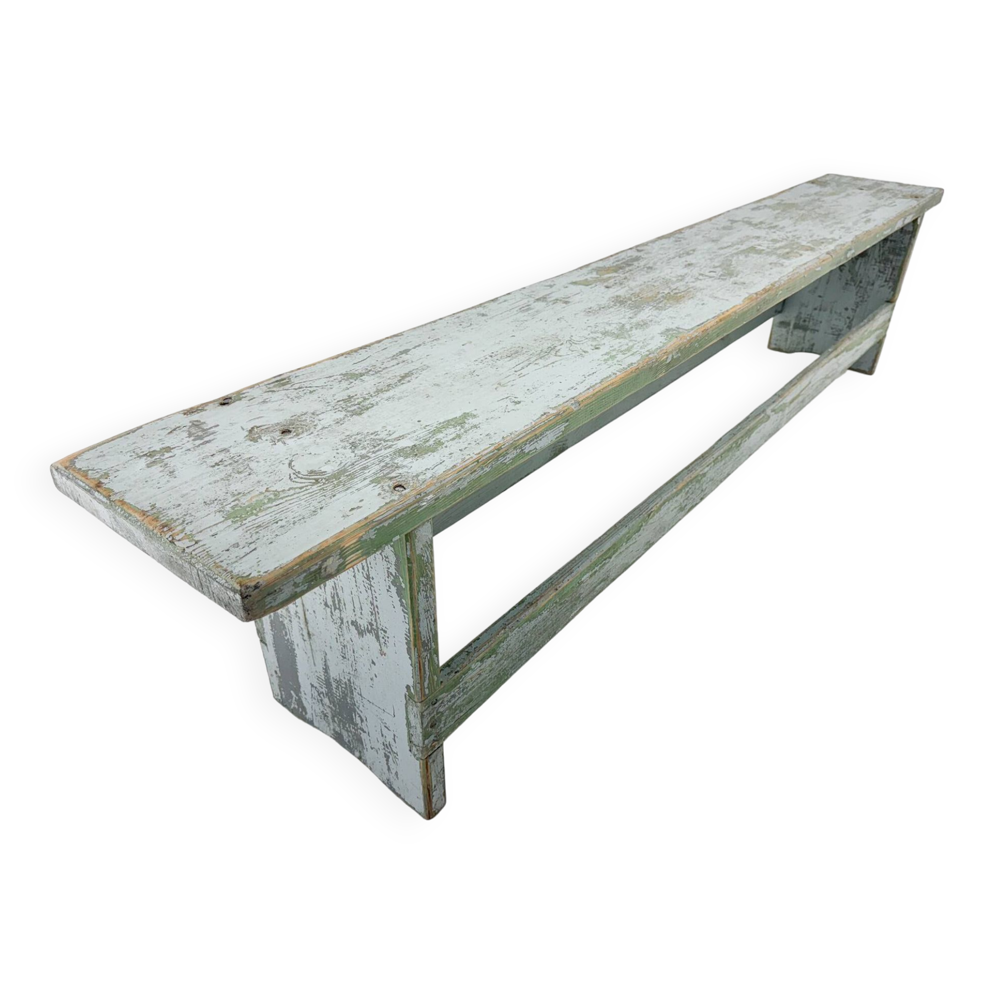 Vintage Industrial All-wood Bench, Original Paint, 1950's