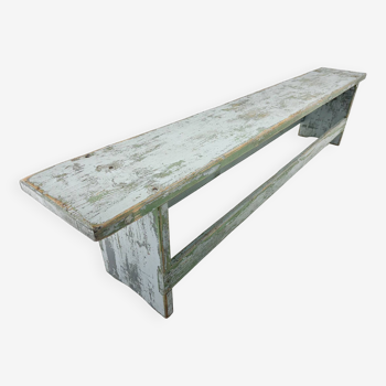 Vintage Industrial All-wood Bench, Original Paint, 1950's