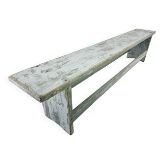 Banc industriel vintage tout en bois, peinture originale, 1950