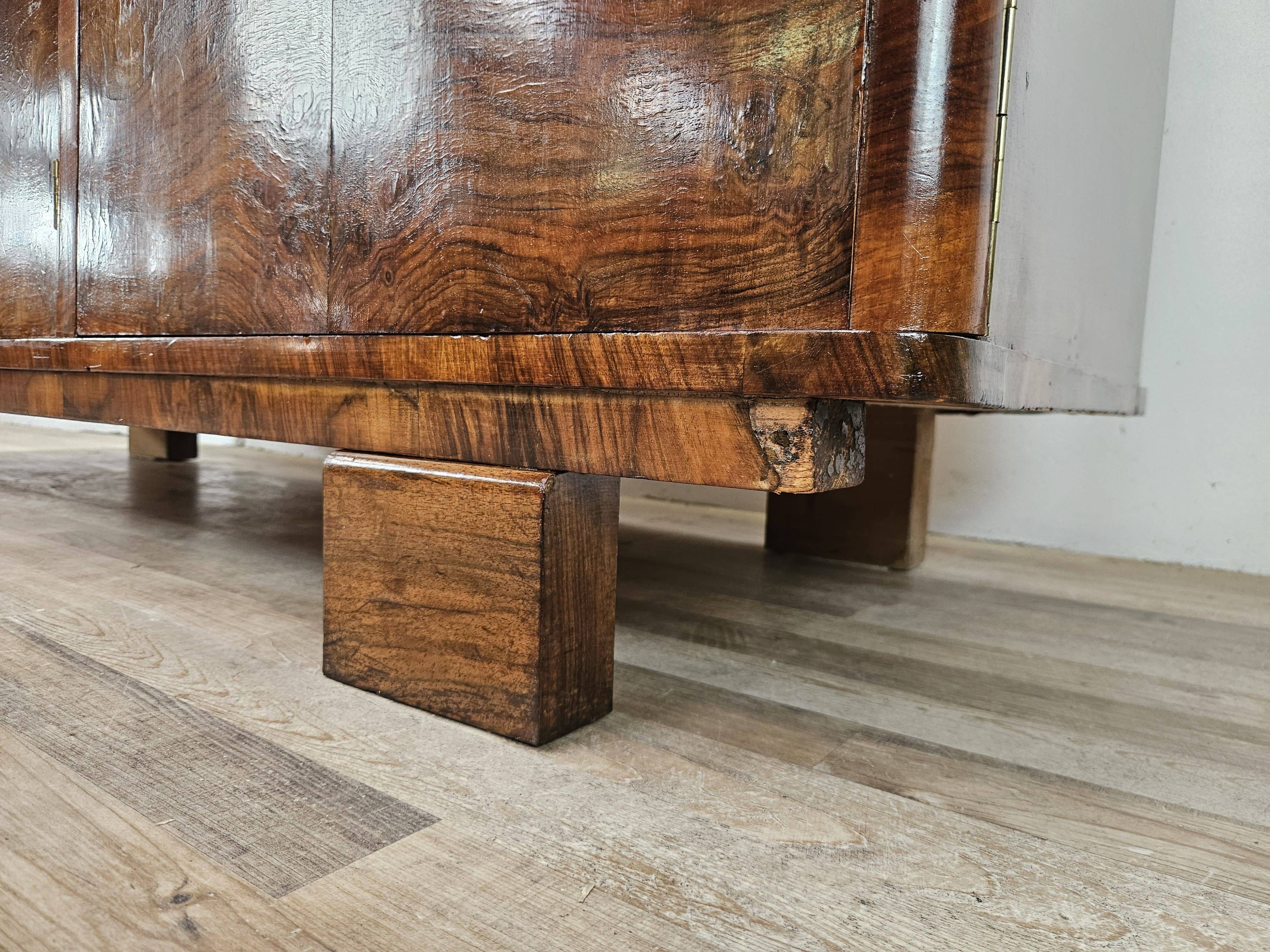 1940s Art Deco walnut sideboard with three doors