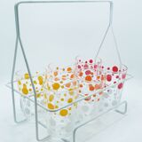 6 polka dot juice glasses in carrier