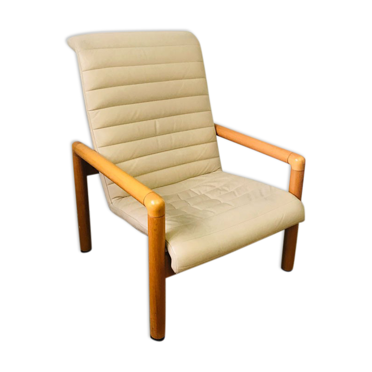 80s cream leather armchair Flàttoto