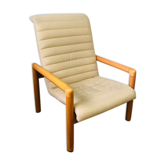 80s cream leather armchair Flàttoto