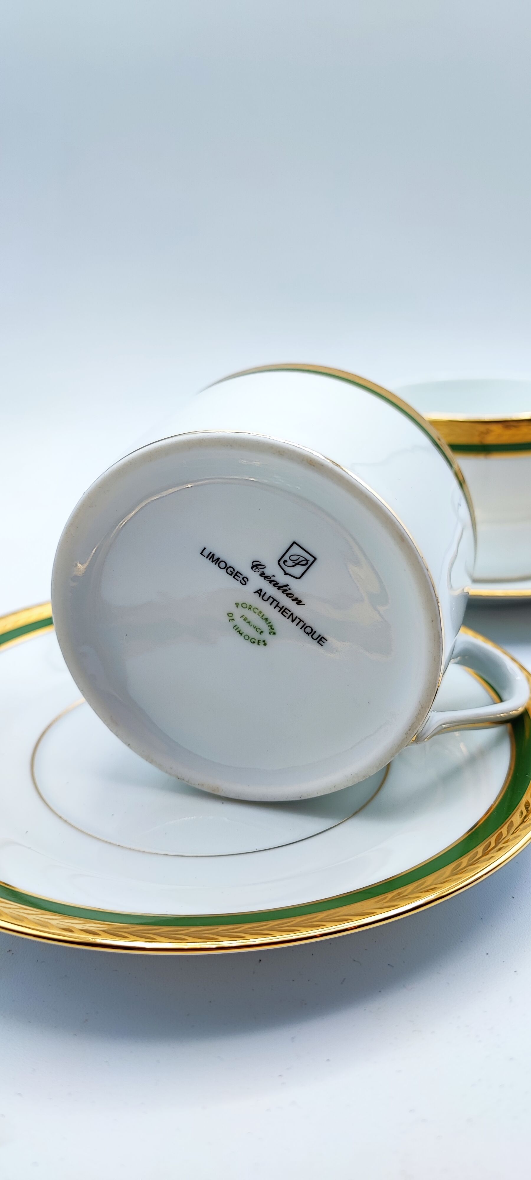 Duo cups Limoges bordered green gilded with fine gold