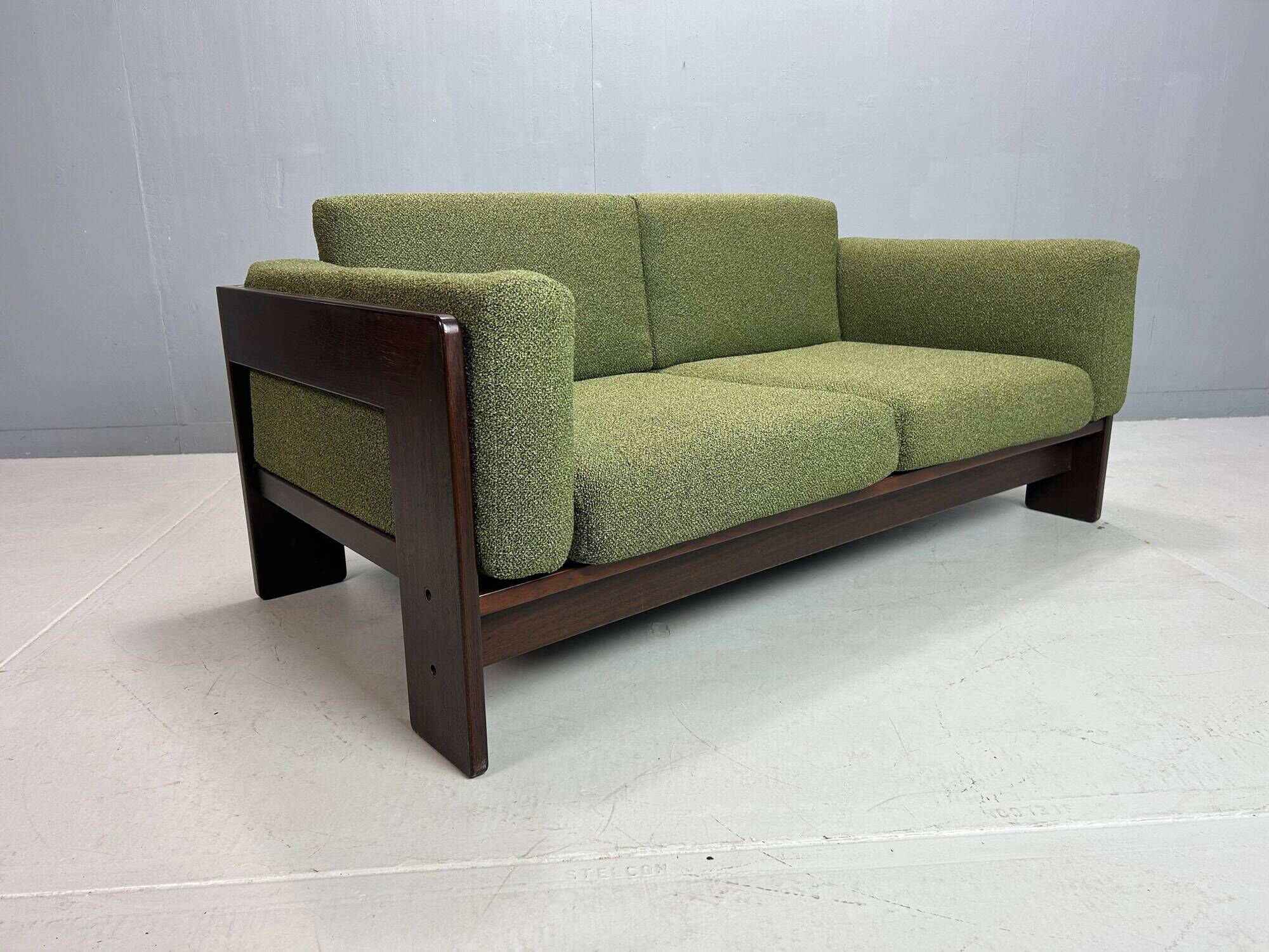 Tobia Scarpa new Green Boucle "Bastiano" 2-Seater Sofa for Knoll, 1960s