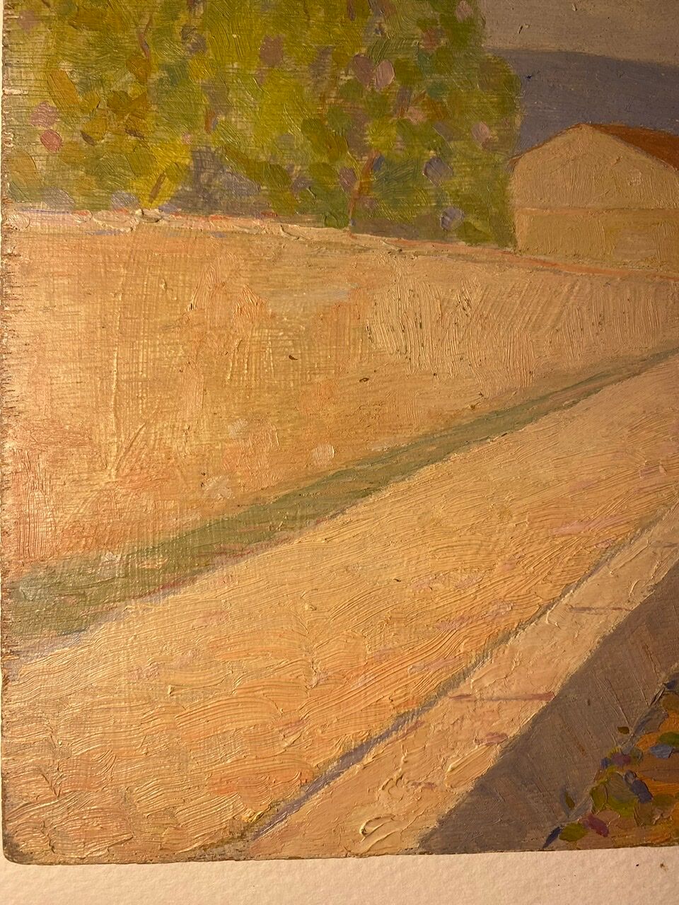 Tableau ancien, double face, paysage bord de Saône, début XX siècle