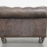 Grey Cowhide Leather Chesterfield Club Armchair in English Style on Casters