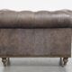Grey Cowhide Leather Chesterfield Club Armchair in English Style on Casters