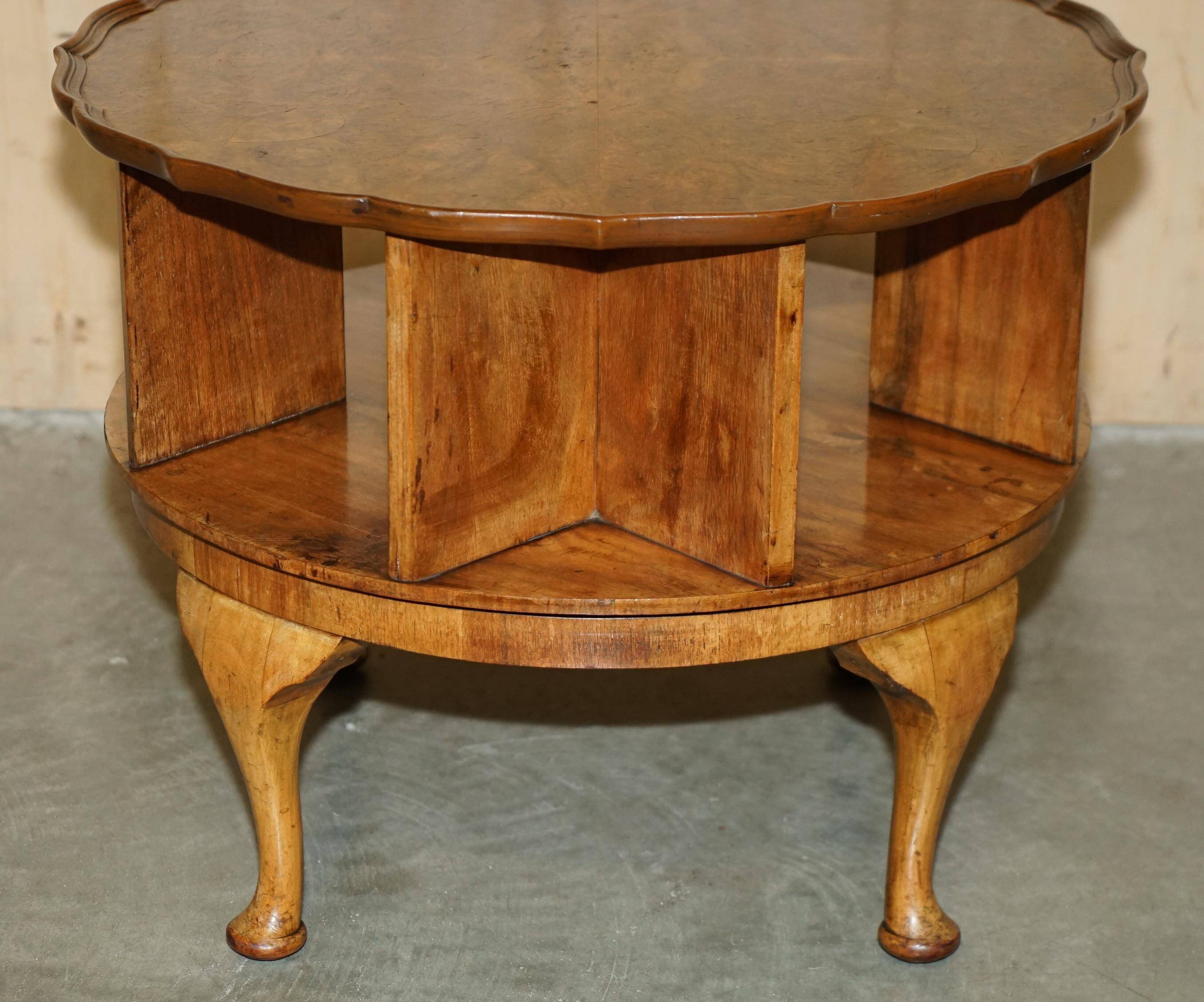 Vintage 1940s Burr Walnut swivel coffee table.